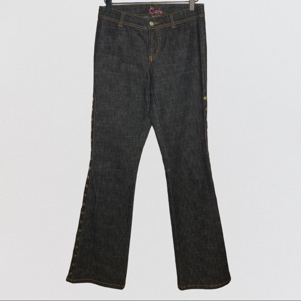 Cache Snap Side Flare Wide Leg Casual Cotton Blend Jeans Dark‎ Wash Size 0